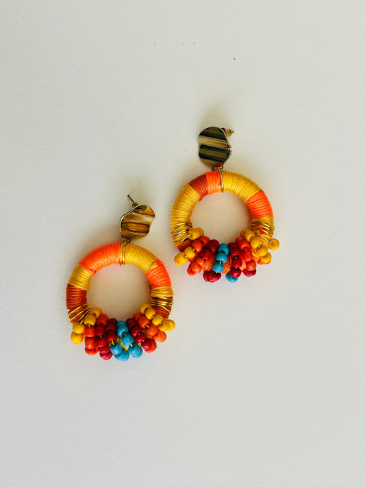 The Calypso Earrings | Sunset | Colourful Beaded Statement Hoop Earrings