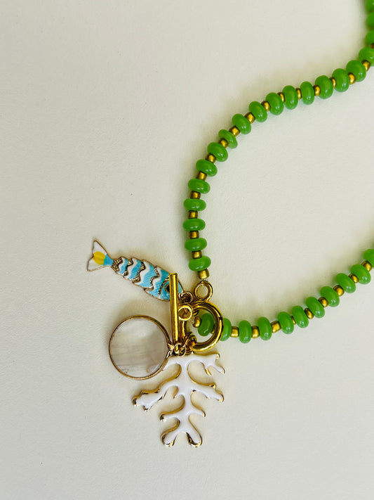 The Sorrento Necklace | Handmade Green Beaded Charm Necklace
