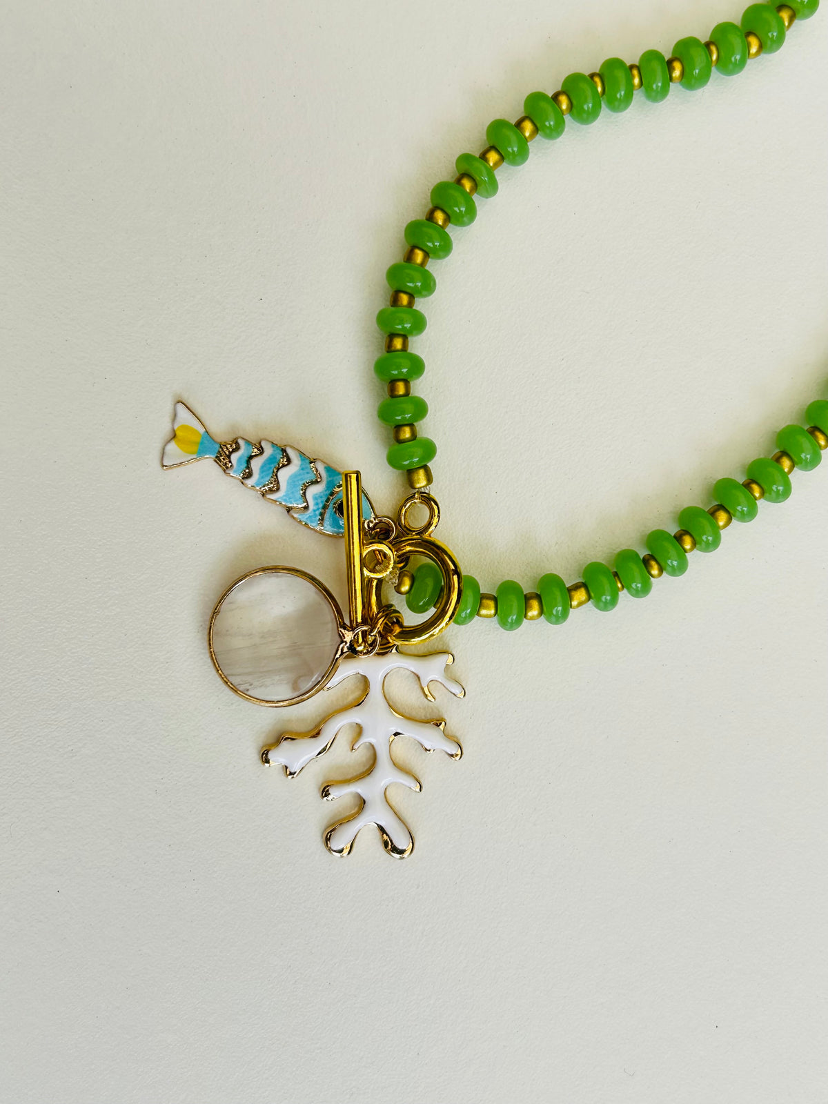 The Sorrento Necklace | Handmade Green Beaded Charm Necklace