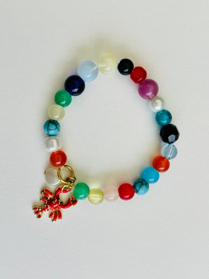 The Riviera Bracelet | Colourful Beaded Stretch Bracelet with Lobster Charm