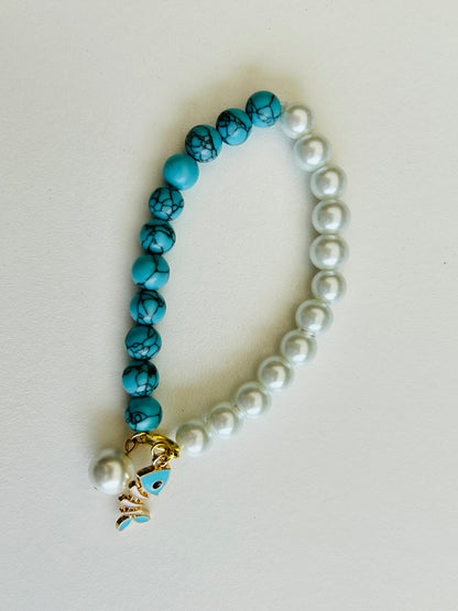 The Marina Bracelet | Turquoise & Pearl Beaded Stretch Bracelet