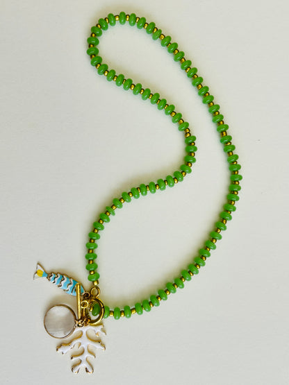 The Sorrento Necklace | Handmade Green Beaded Charm Necklace