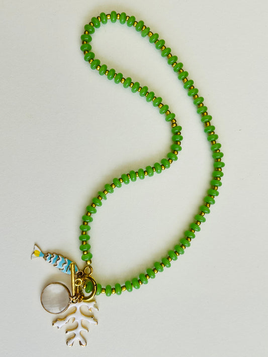 The Sorrento Necklace | Handmade Green Beaded Charm Necklace
