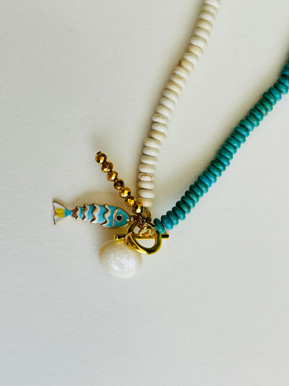 The Capri Necklace | Handmade Turquoise & Ivory Beaded Necklace