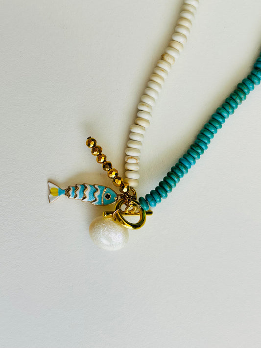 The Capri Necklace | Handmade Turquoise & Ivory Beaded Necklace