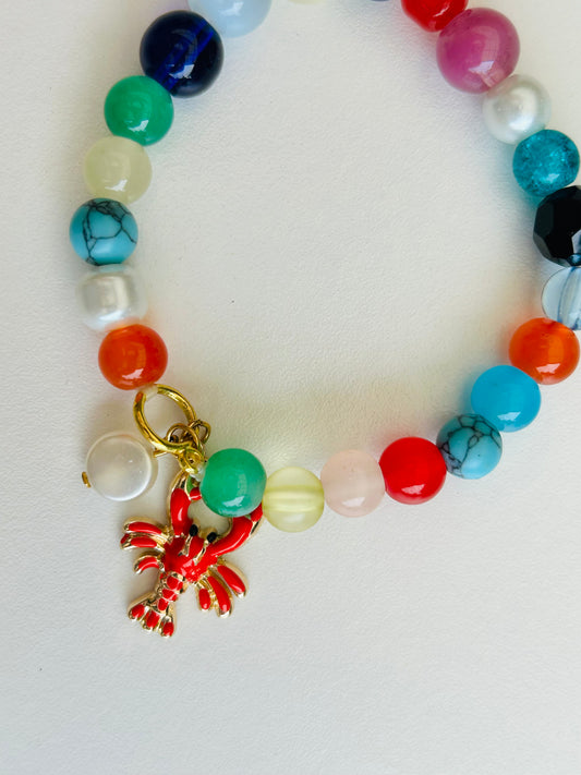 The Riviera Bracelet | Colourful Beaded Stretch Bracelet with Lobster Charm