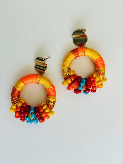 The Calypso Earrings | Sunset | Colourful Beaded Statement Hoop Earrings
