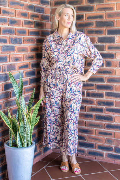BUTTON UP BLOUSE - NAVY & RED BOTANICAL
